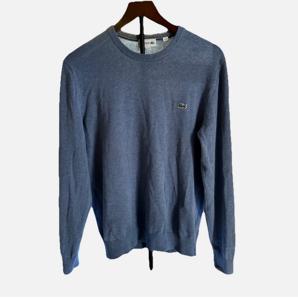 Lacoste Crewneck Blue Cotton Sweater Mens Small Green Crocodile Preppy